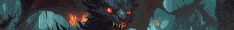 Fierce dragon in a dark cave, glowing eyes.