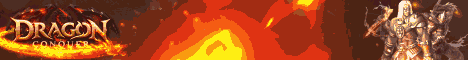 Fantasy game banner with dragon and warrior.